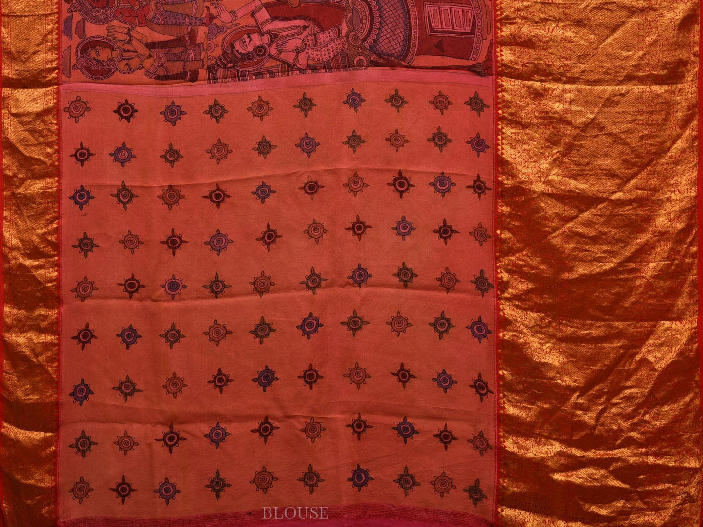 Multicolor Kalamkari Hand Painted Kanchipuram Silk Handloom Saree with Ramayana Design KL0681