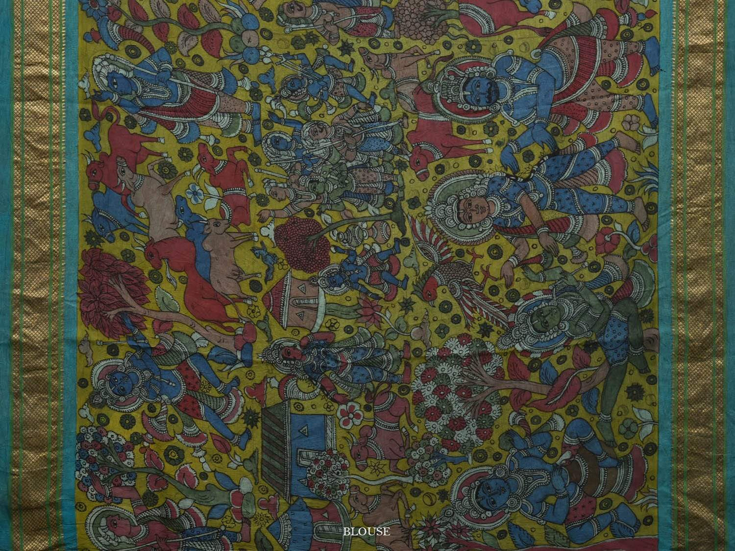 Multicolor Kalamkari Hand Painted Paithani Silk Handloom Saree with Mythological Design KL0491