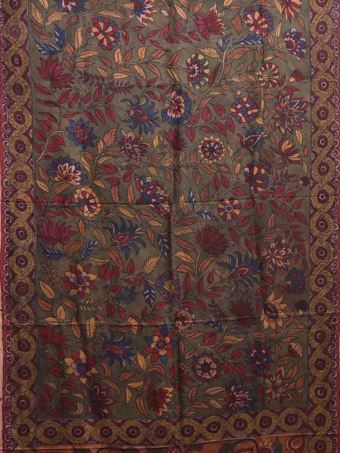 Multicolor Kalamkari Hand Painted Silk Handloom Saree with Floral and Peacocks Pallu Design kl0789