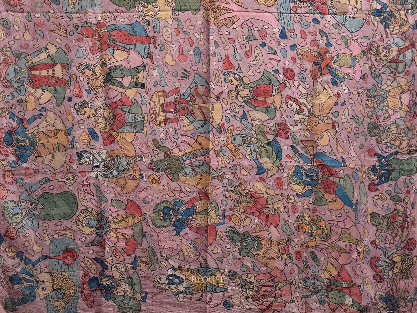 Multicolor Kalamkari Hand Painted Silk Handloom Saree with Krishna Leela Design KL0803