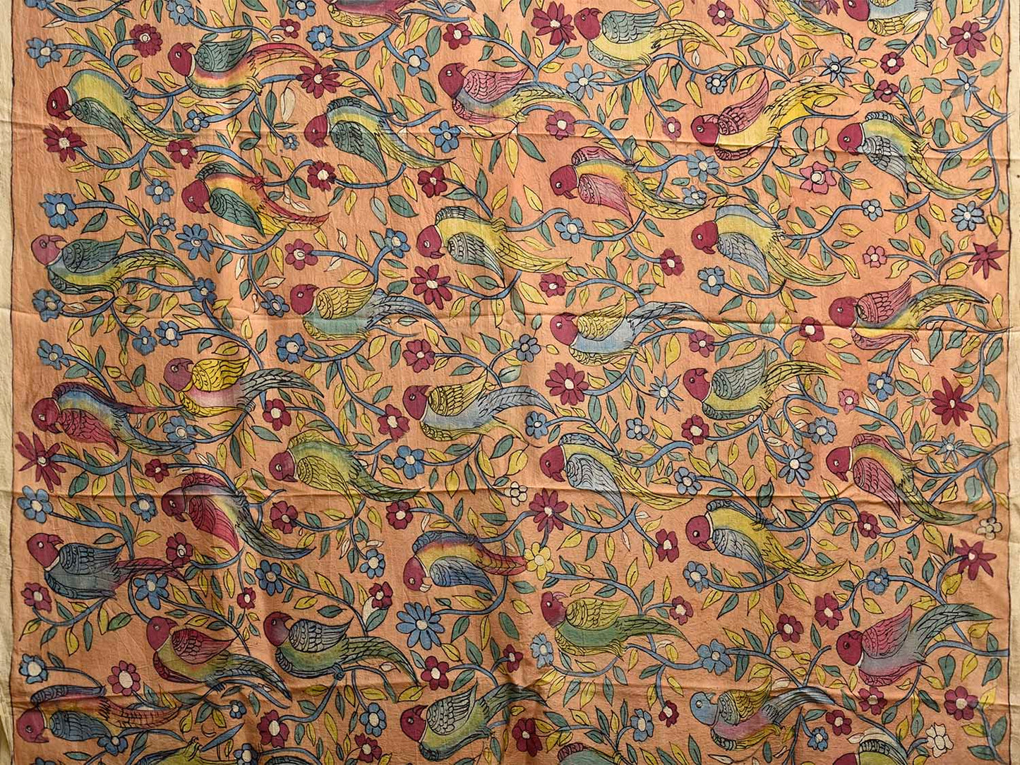 Multicolor Kalamkari Hand Painted Silk Saree with Tree of Life and Birds Pallu Design KL0807