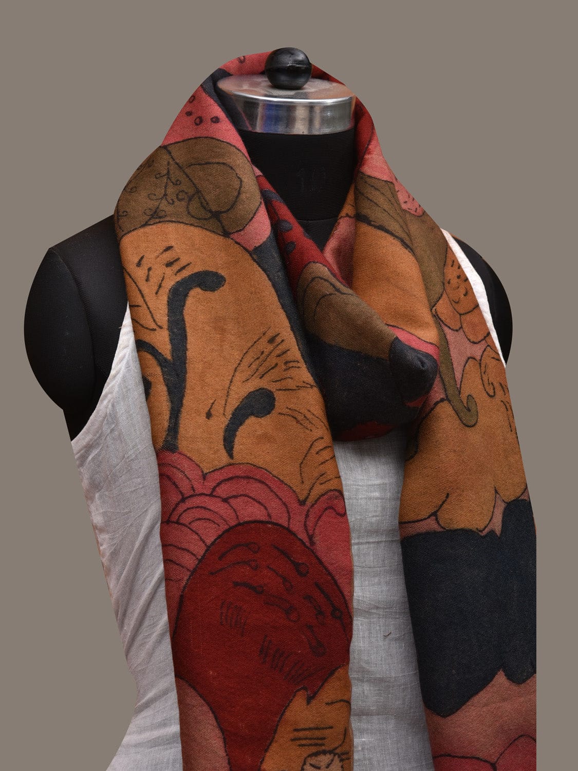 Multicolor Kalamkari Hand Painted Woolen Handloom Stole with Mountains Design ds2760