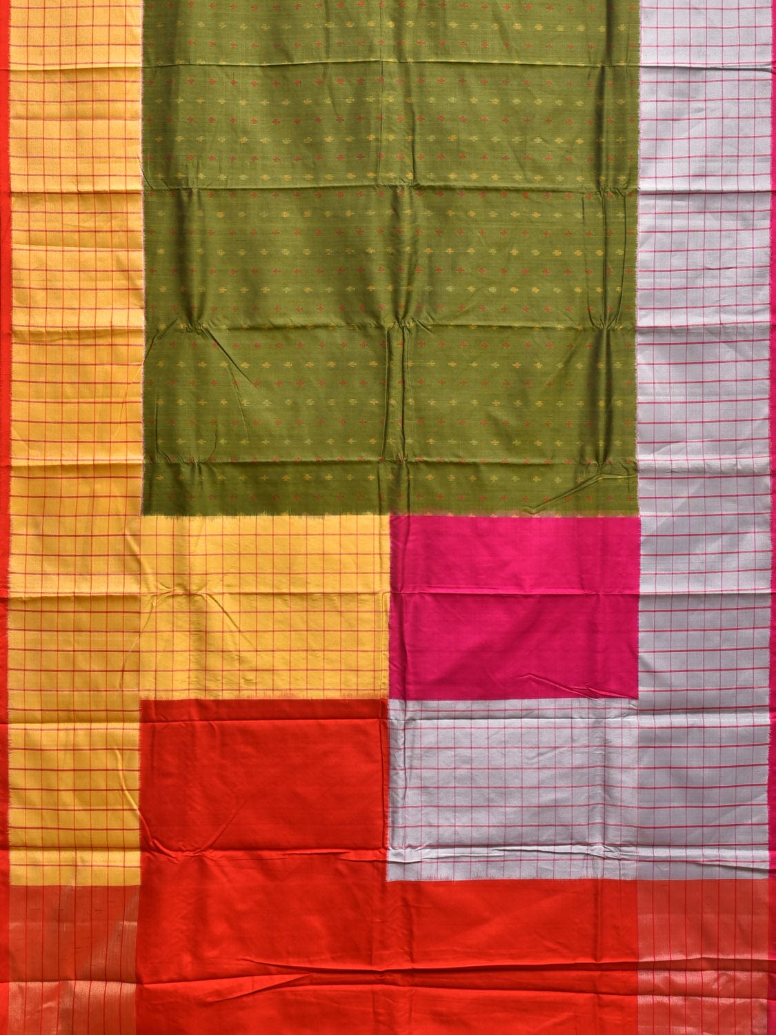 Multicolor Pochampally Ikat Silk Handloom Saree with Checks Border Design i0856