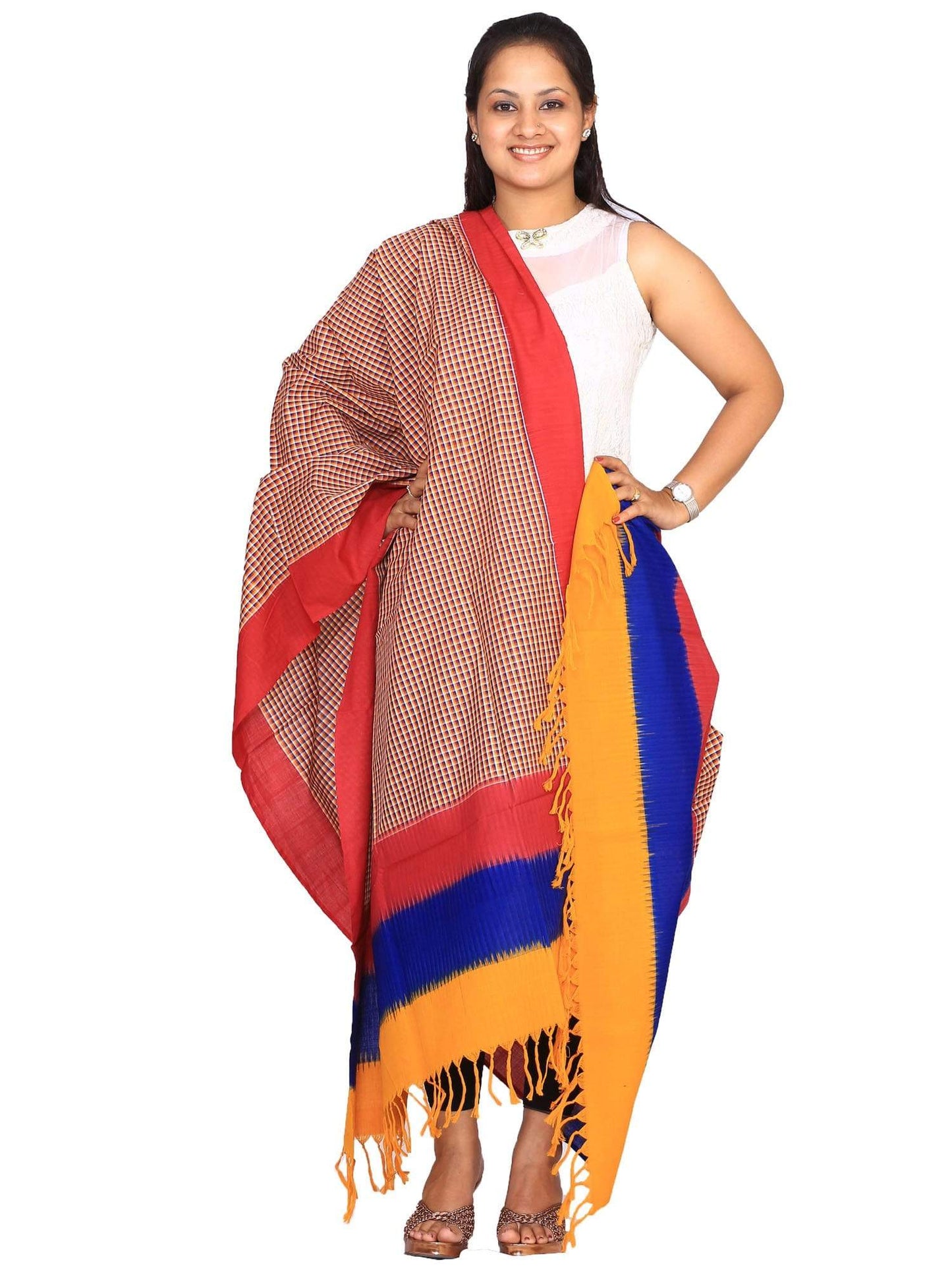 Multicolor Pochampally or Ikat Cotton Handloom Dupatta ds0661