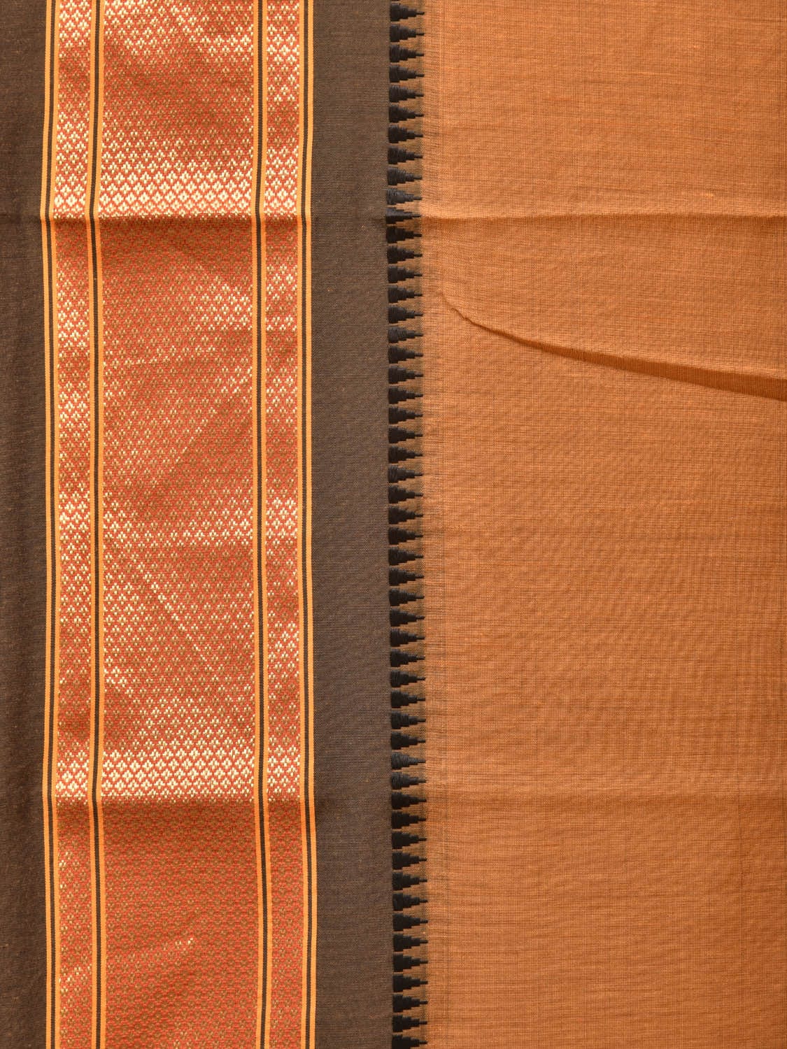 Mustard and Black Bamboo Cotton Plain Saree with Strips Pallu Design No Blouse bc0254