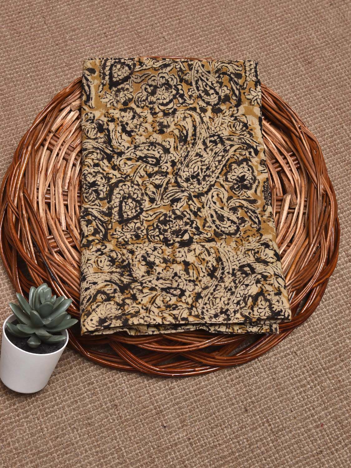 Mustard and Black Kalamkari Block Print Cotton Blouse with Pasley Design Length 1mt Width 44 Inches BL0135