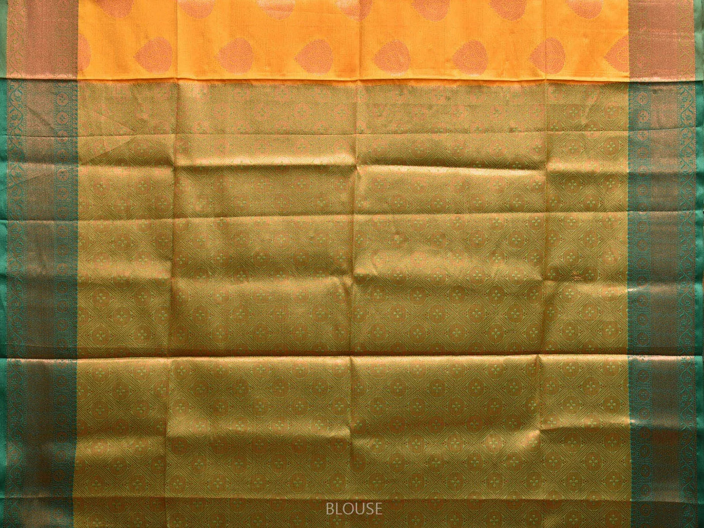 Mustard and Green Banaras Katan Silk Saree with Border and Body Butta Design b0055ds