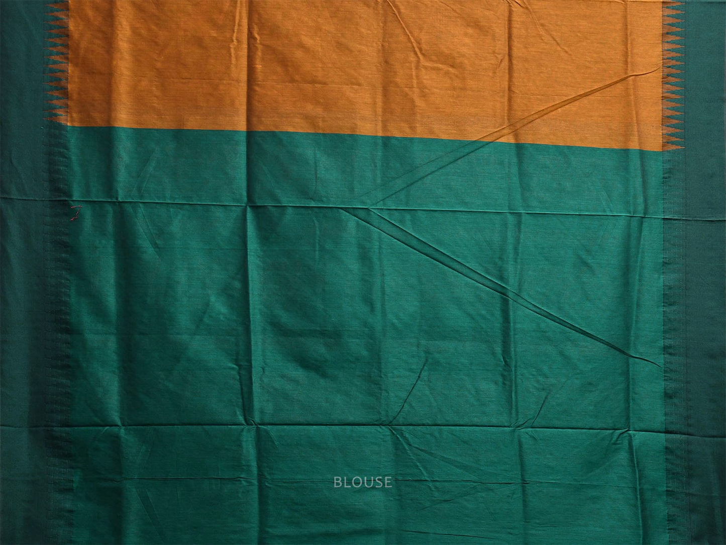 Mustard and Green Gadwal Cotton Viscose Saree with Temple Border and Pallu Design g0466