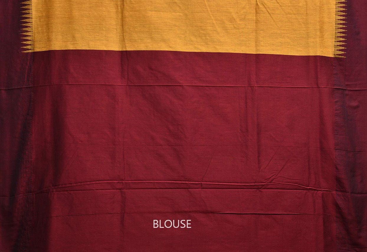 Mustard and Maroon Gadwal Cotton Viscose Saree with Temple Border Design g0468