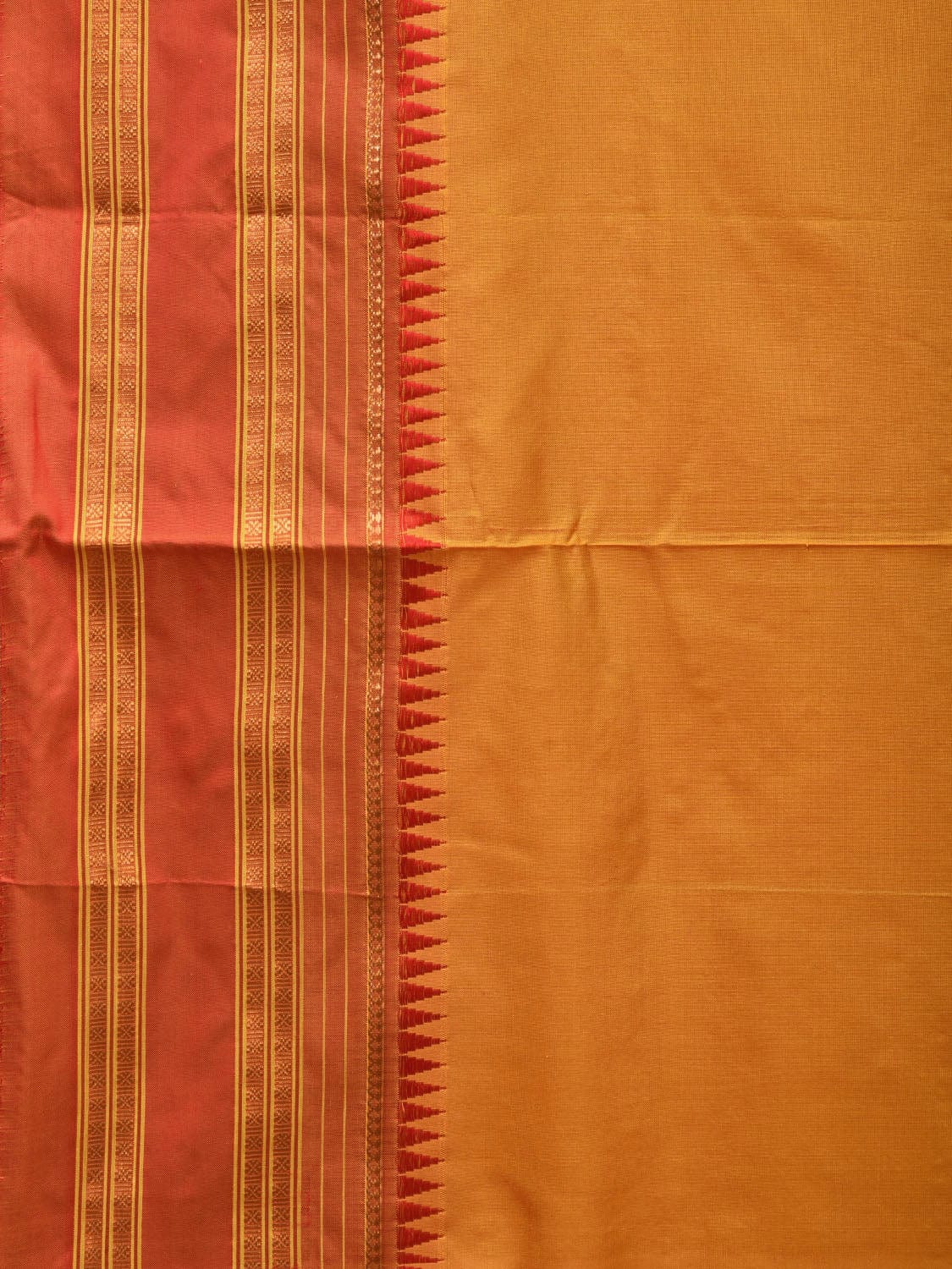 Mustard and Orange Narayanpet Silk Handloom Plain Saree with Traditional Border Design No Blouse np0642