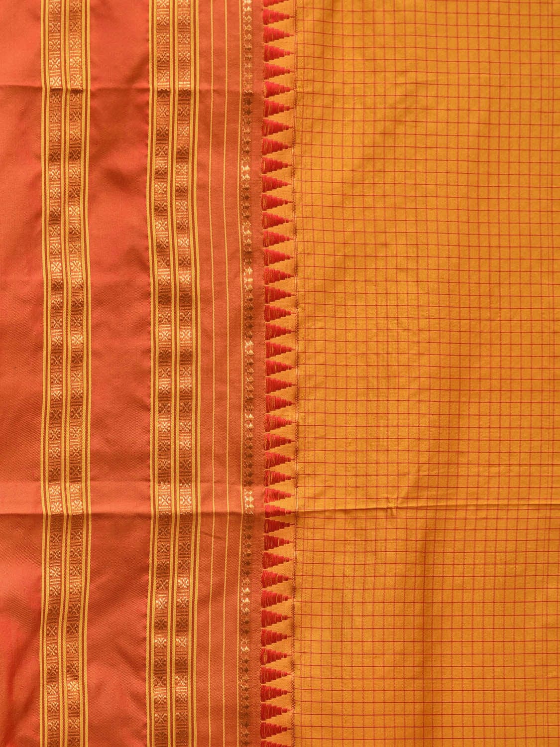 Mustard and Orange Narayanpet Silk Handloom Saree with Checks Design No Blouse np0678