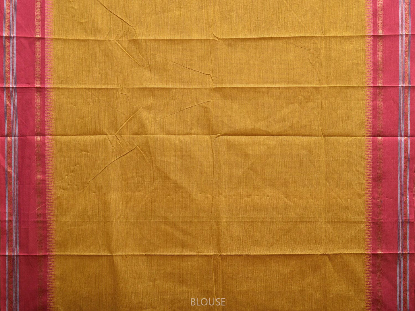 Mustard and Pink Gadwal Cotton Plain Saree with Strips Pallu and Small Temple Border Design g0437
