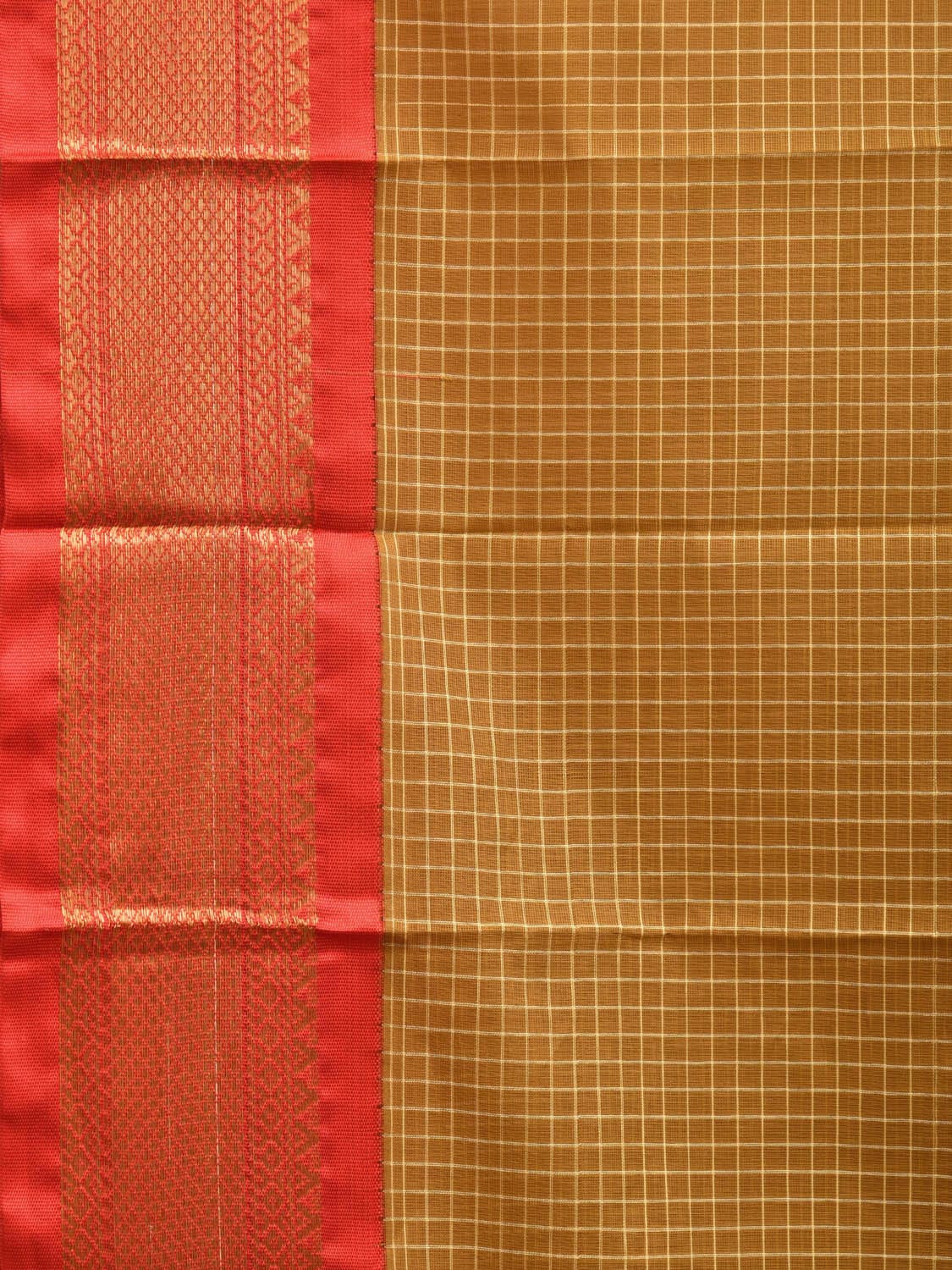 Mustard and Red Gadwal Cotton Handloom Saree with Border and Pallu Design No Blouse g0385