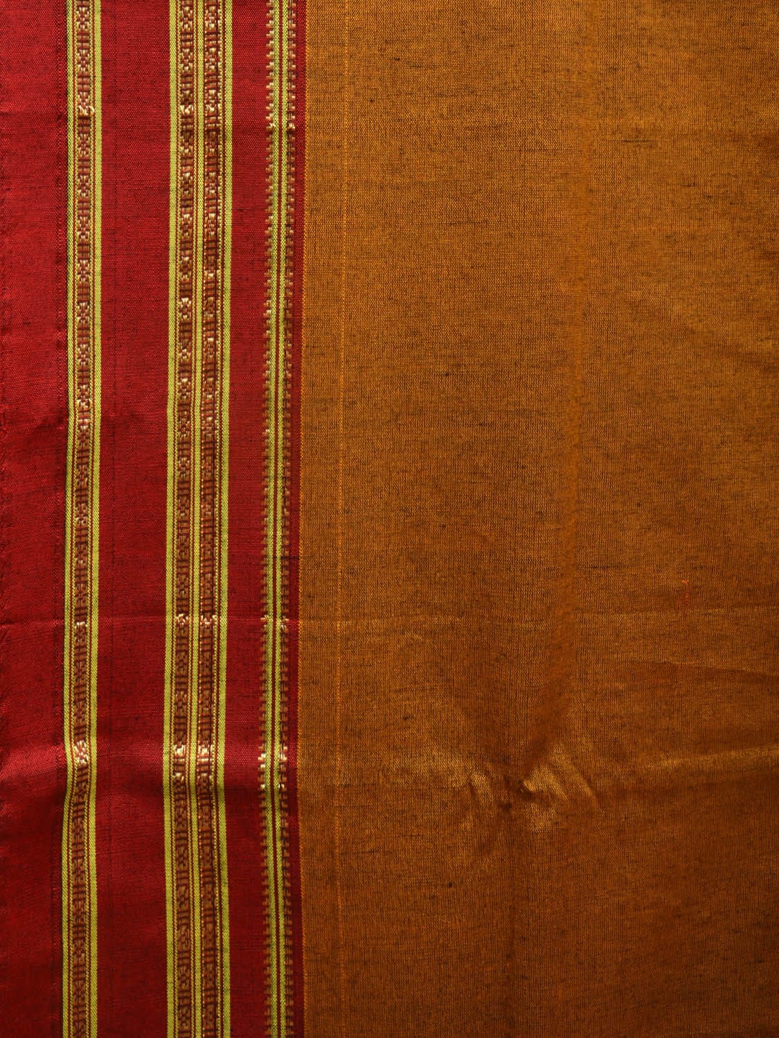 Mustard and Red ilkal Cotton Plain Saree with Zari Border Design o0447