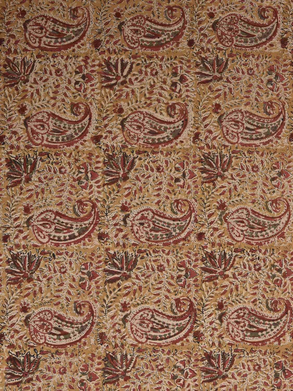 Mustard and Red Kalamkari Block Print Cotton Blouse with Pasley Design Length 1mt Width 44 Inches BL0132