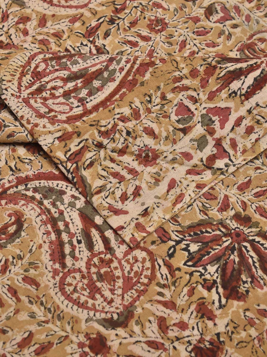 Mustard and Red Kalamkari Block Print Cotton Blouse with Pasley Design Length 1mt Width 44 Inches BL0132