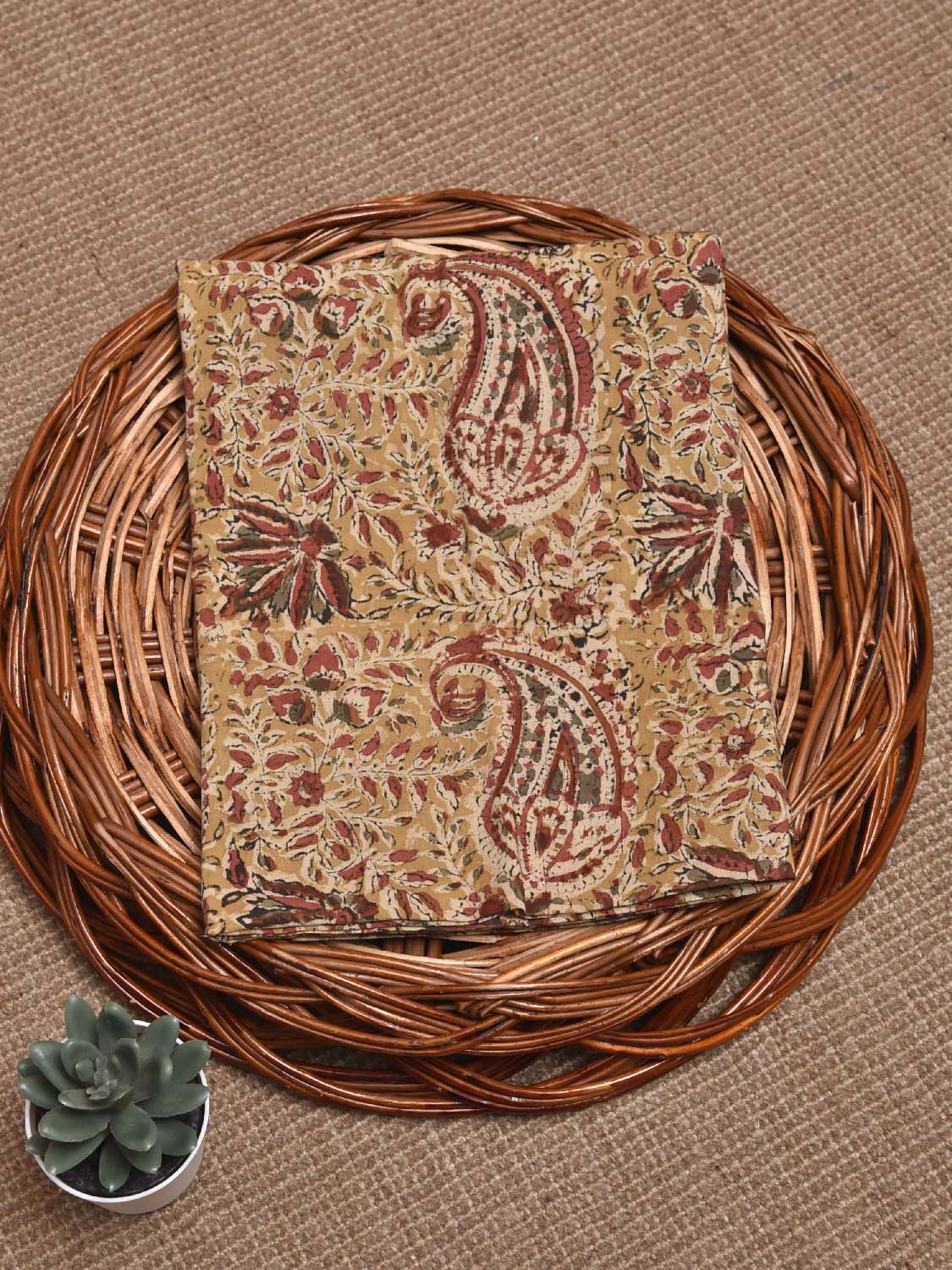 Mustard and Red Kalamkari Block Print Cotton Blouse with Pasley Design Length 1mt Width 44 Inches BL0132