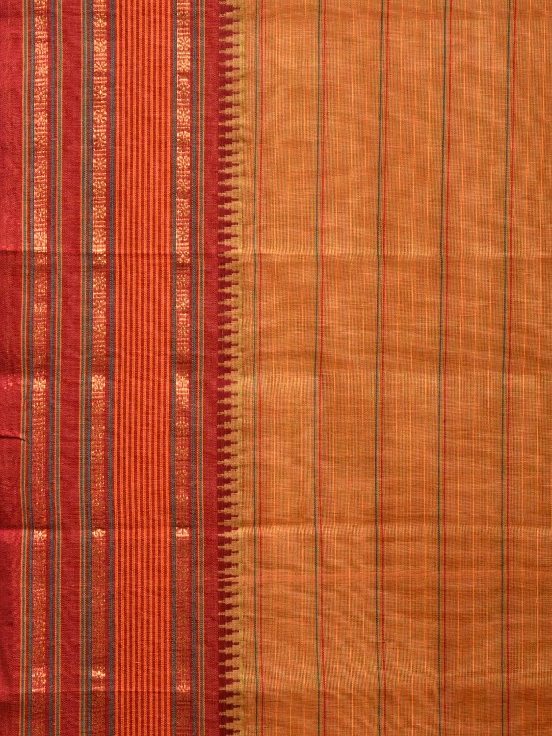 Mustard and Rust Narayanpet Cotton Handloom Saree with Strips Design No Blouse np1008