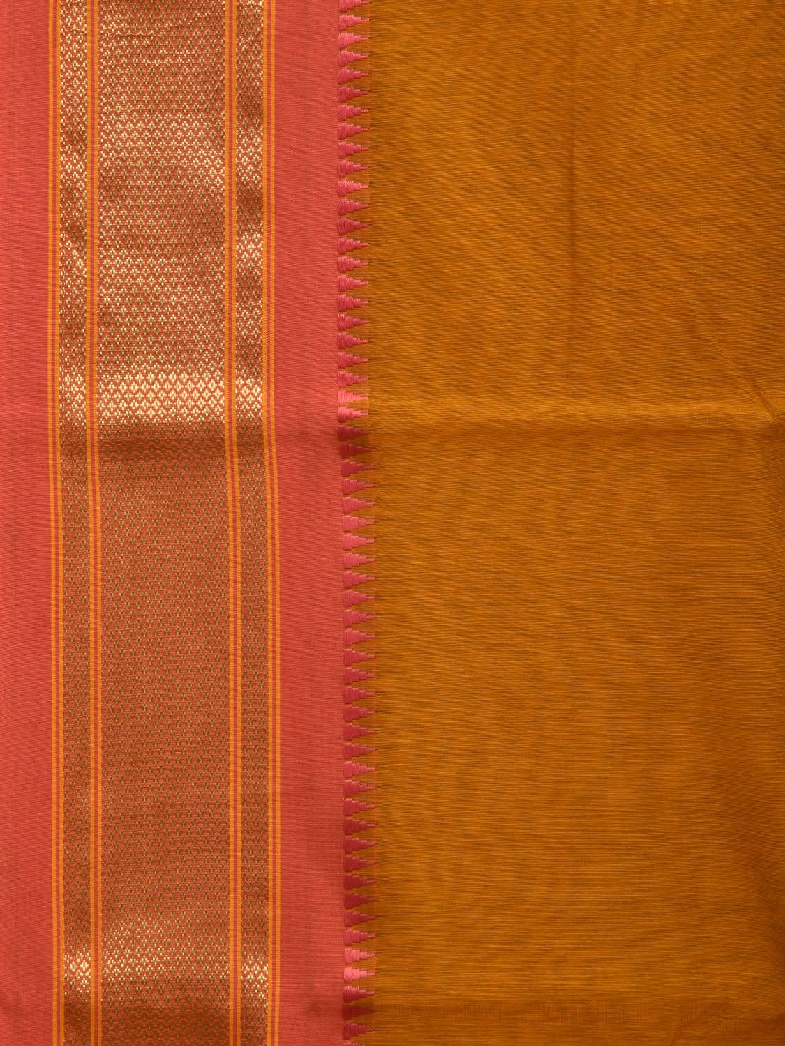 Mustard Bamboo Cotton Plain Saree with Narayanpet Border Design No Blouse o0352