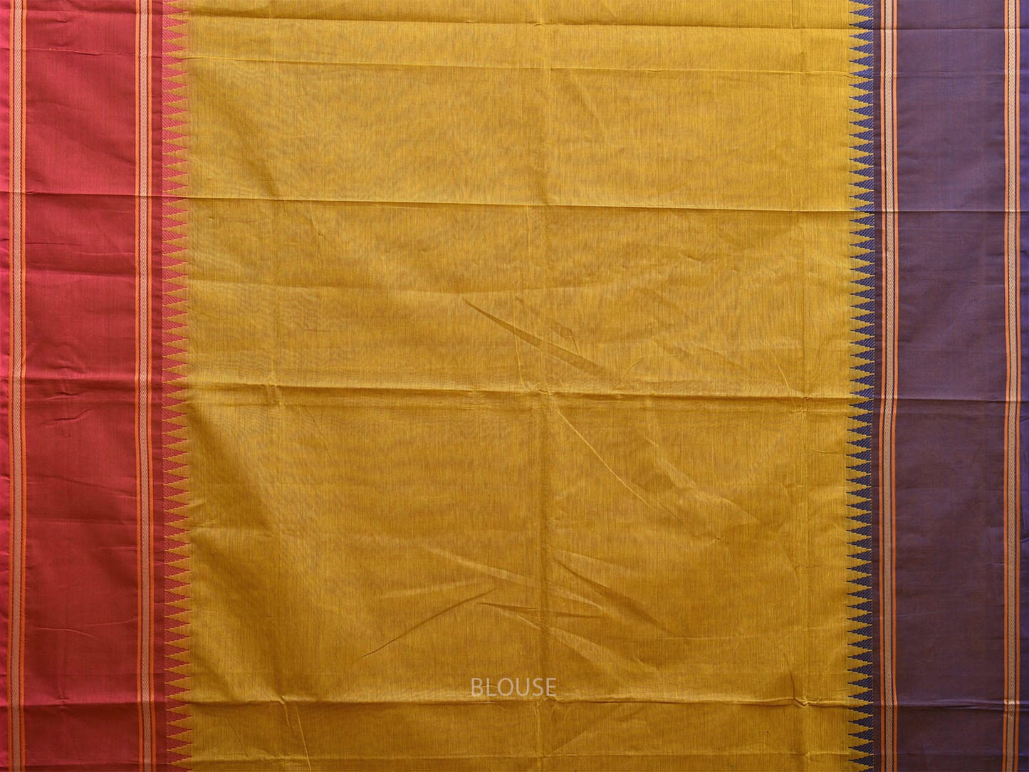 Mustard Gadwal Cotton Plain Saree with Strips Pallu and Ganga-Jamuna Border Design g0440