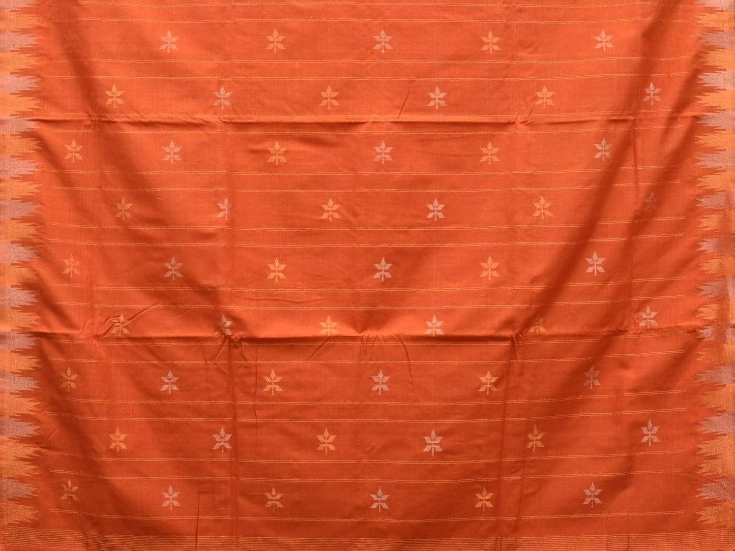 Mustard Khadi Cotton Handloom Saree with Temple Border and Buta Design kh0519