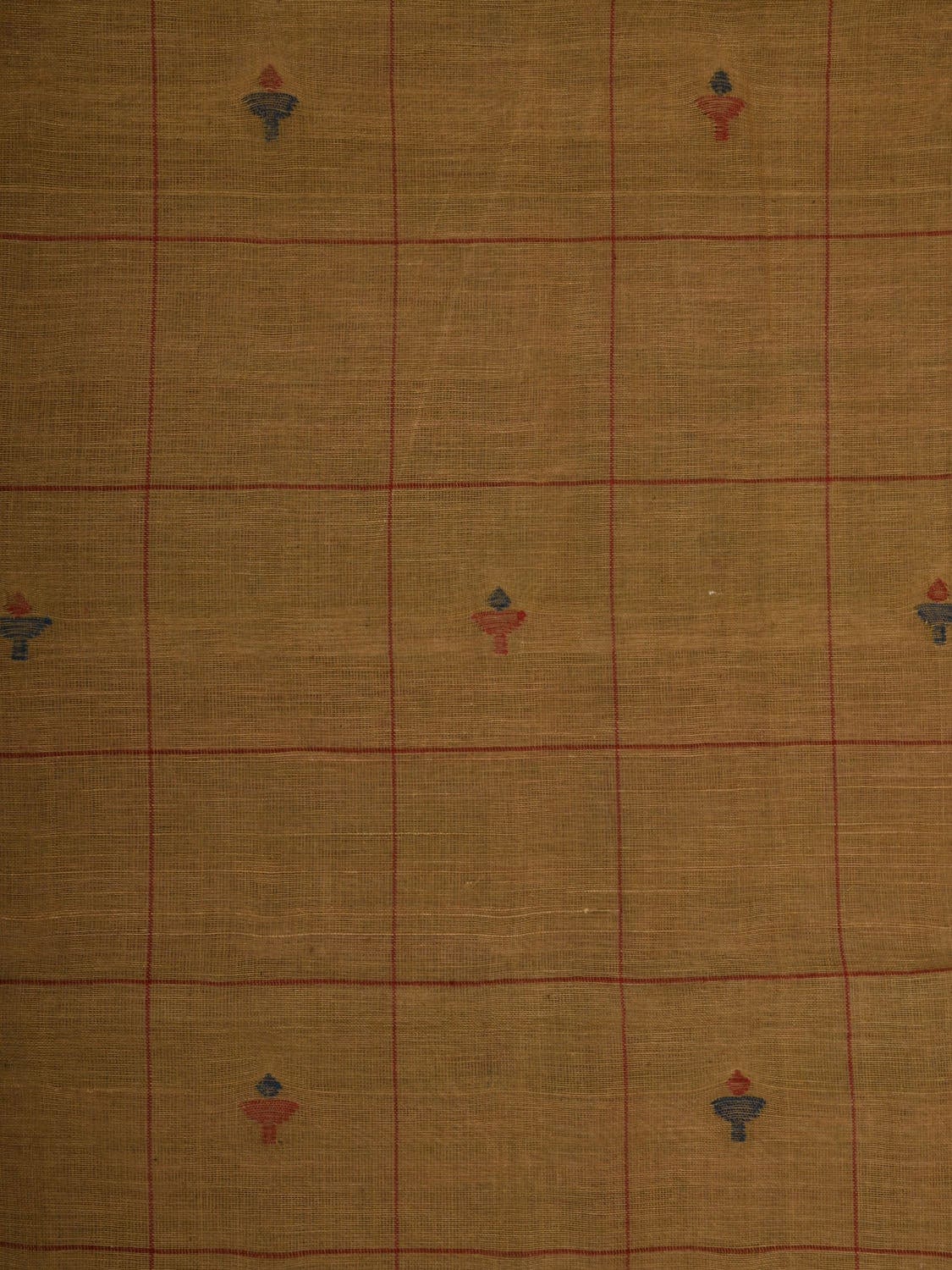 Mustard Khadi Cotton Natural Dye Handloom 2.5mts Fabric with Buta and Checks Design f0195