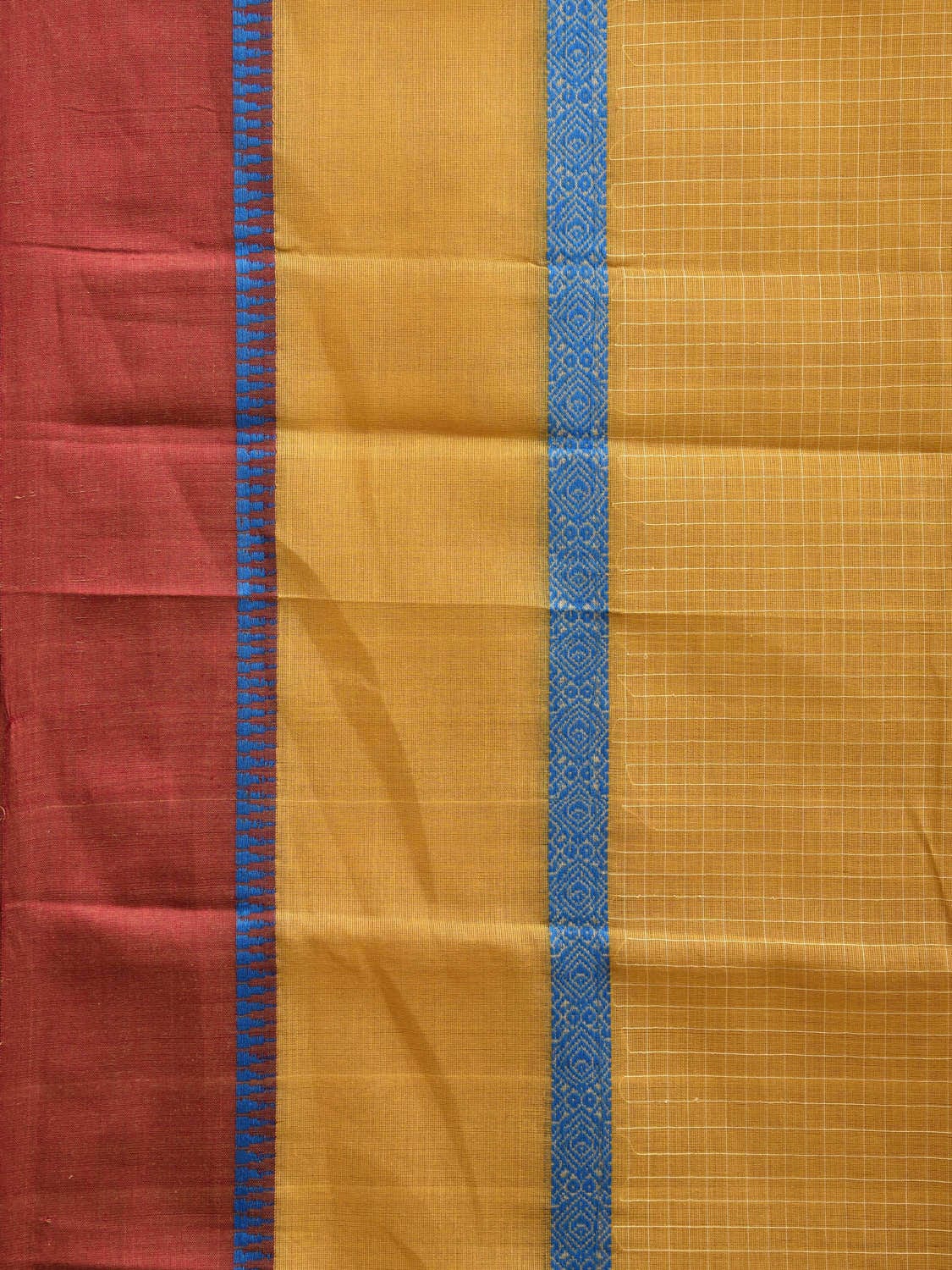 Mustard Narayanpet Cotton Handloom Saree with Big Border and Checks Design No Blouse np1047