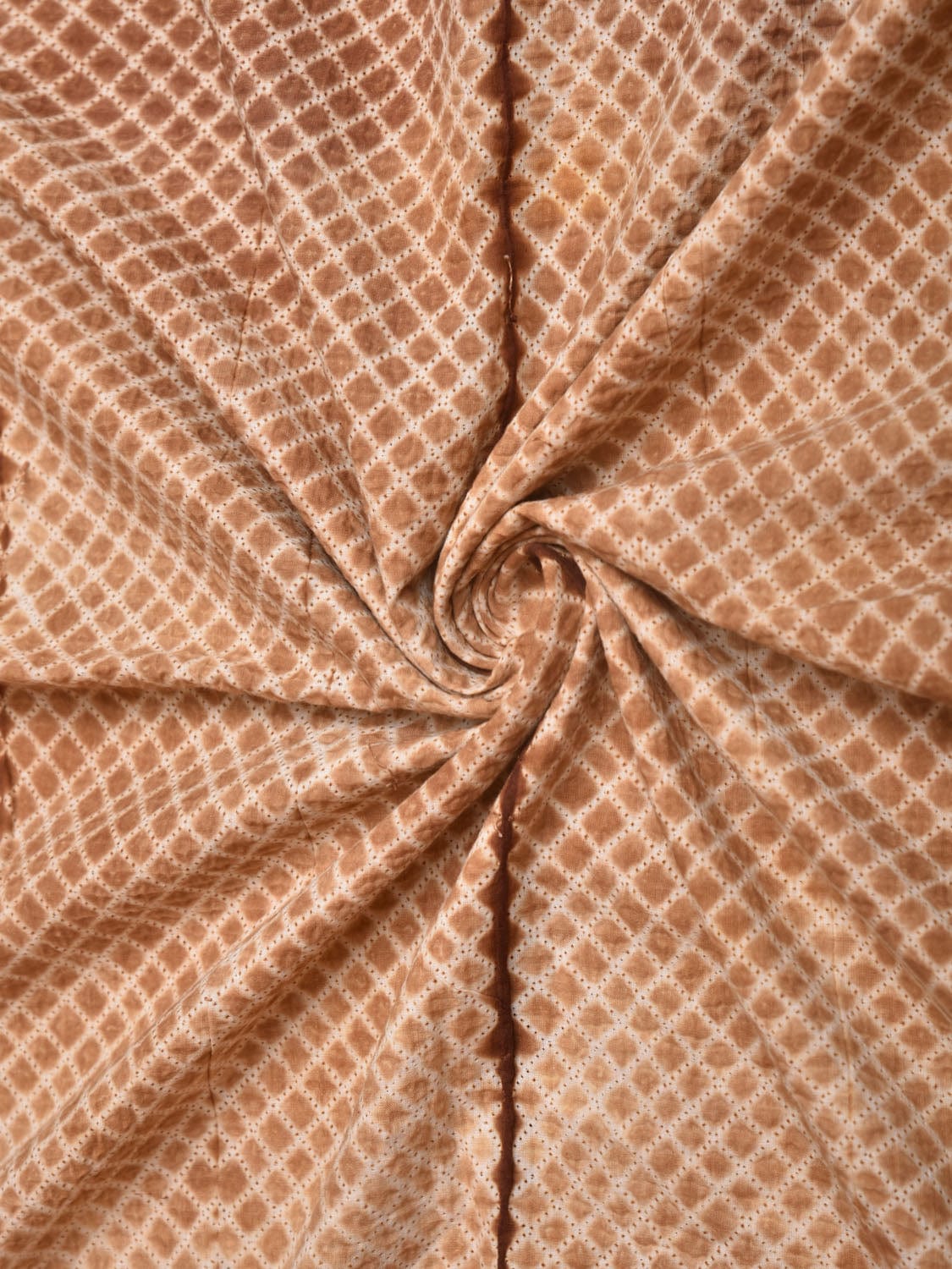 Mustard Shibori Cotton Handloom Fabric with Checks Design f0247