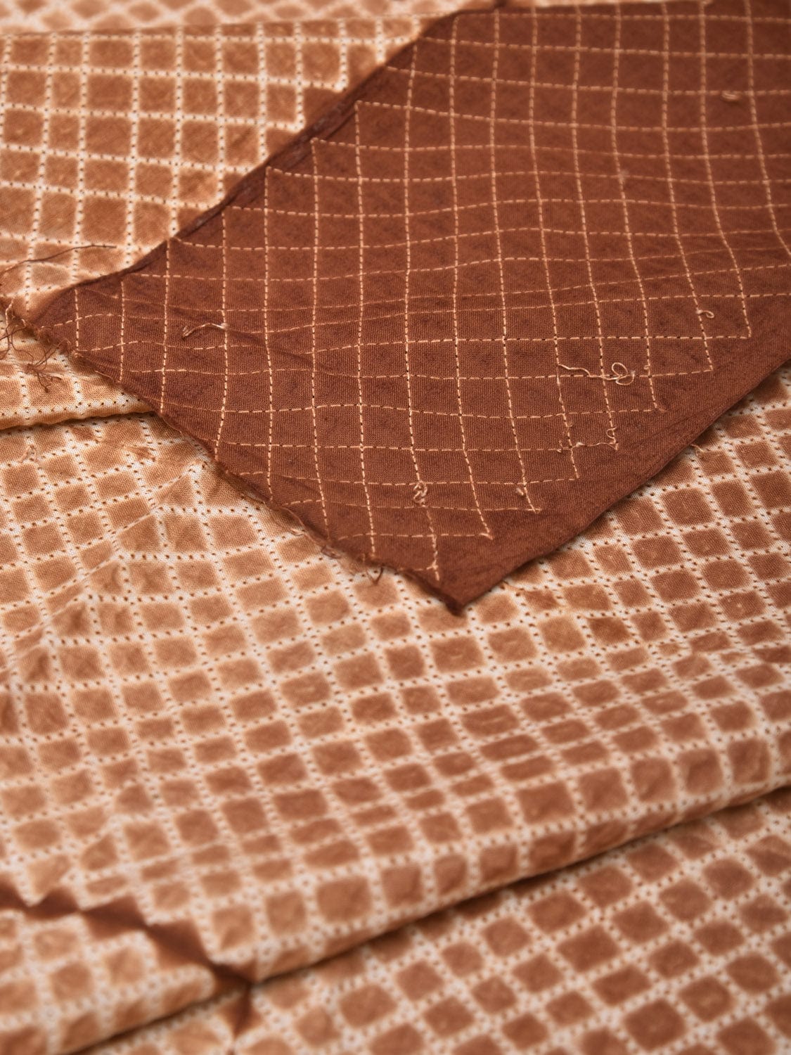 Mustard Shibori Cotton Handloom Fabric with Checks Design f0247