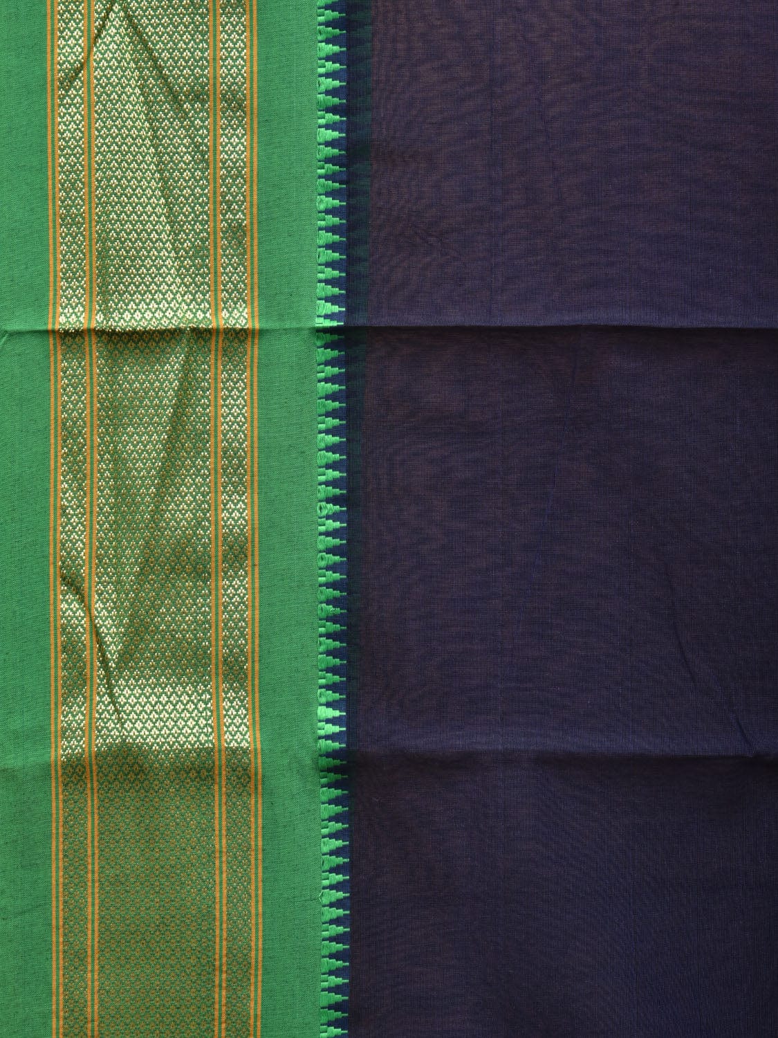 Navy and Green Bamboo Cotton Plain Saree with Paithani Border Design No Blouse bc0228