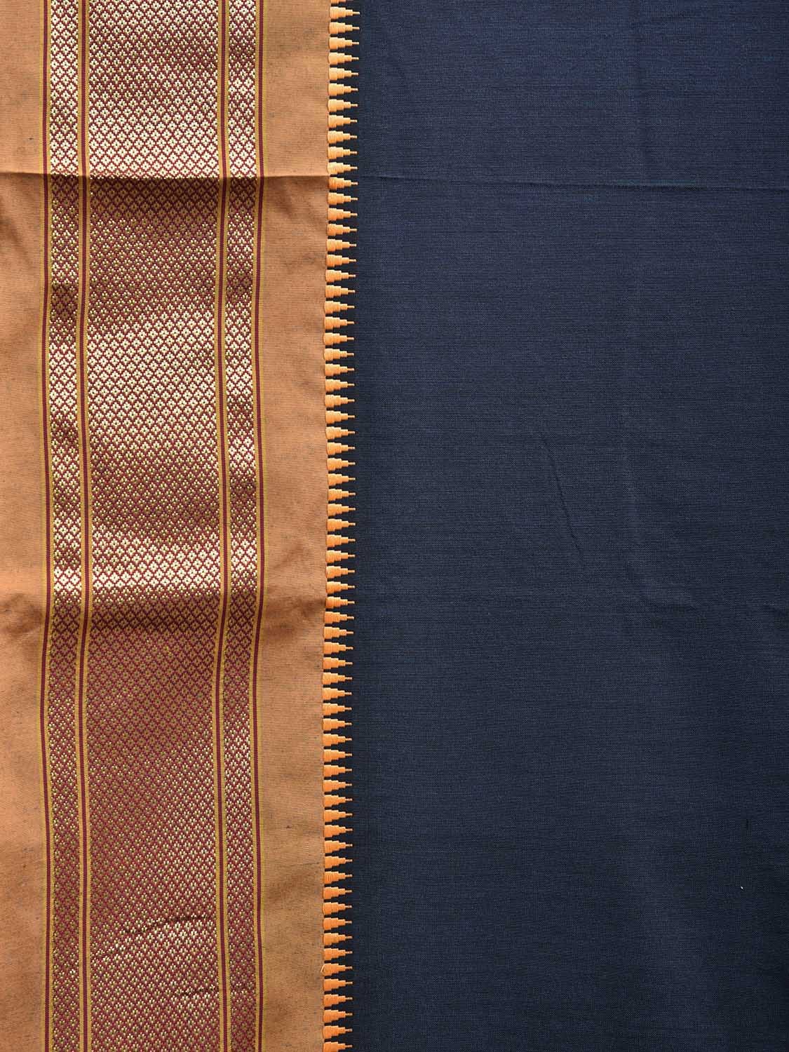 Navy and Mustard Bamboo Cotton Plain Saree with Contrast Pallu Design No Blouse bc0632