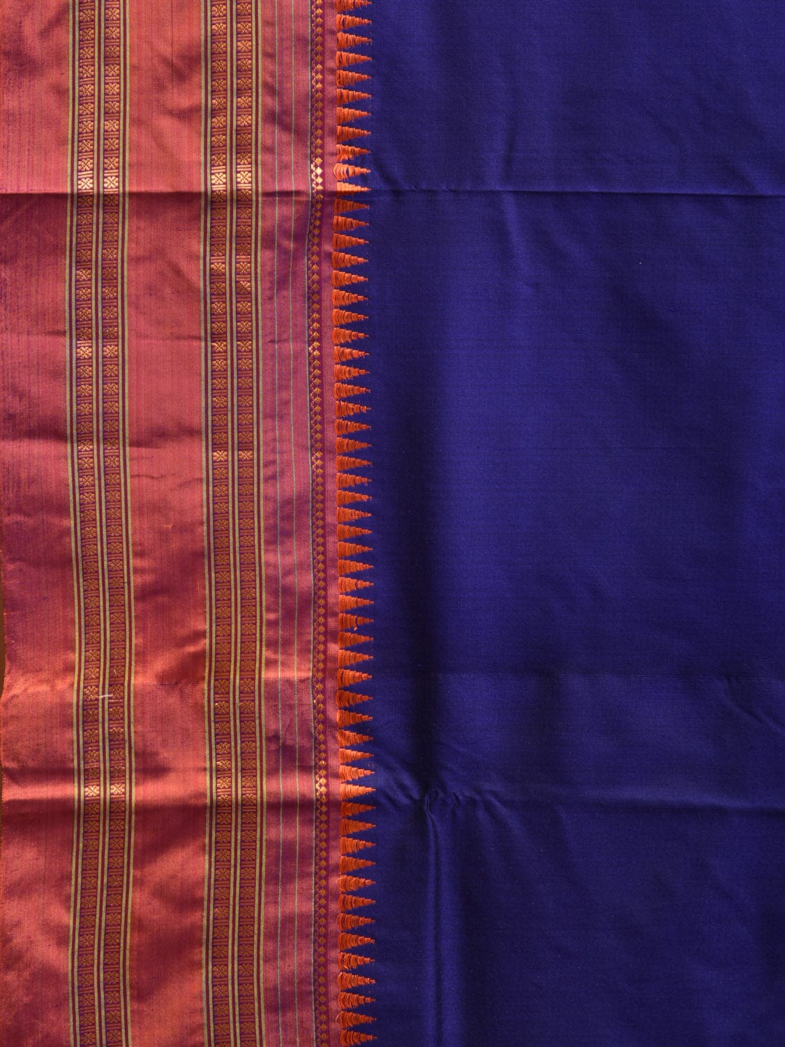 Navy and Orange Narayanpet Silk Handloom Plain Saree with Contrast Pallu Design No Blouse np0828