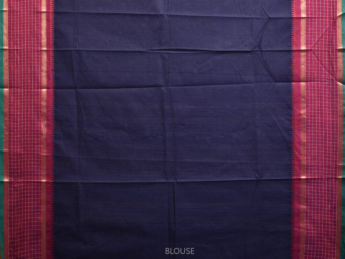 Navy and Pink Kanchipuram Cotton Saree with Strips Pallu and Checks Border Design k0734