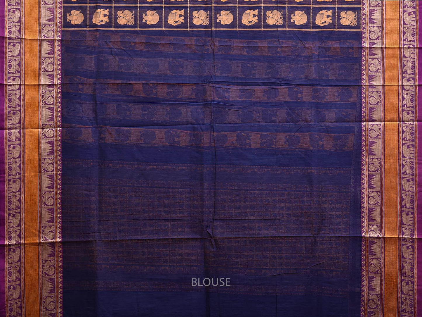 Navy and Purple Kanchipuram Cotton Saree with Checks Buta and Pallu Design k0790