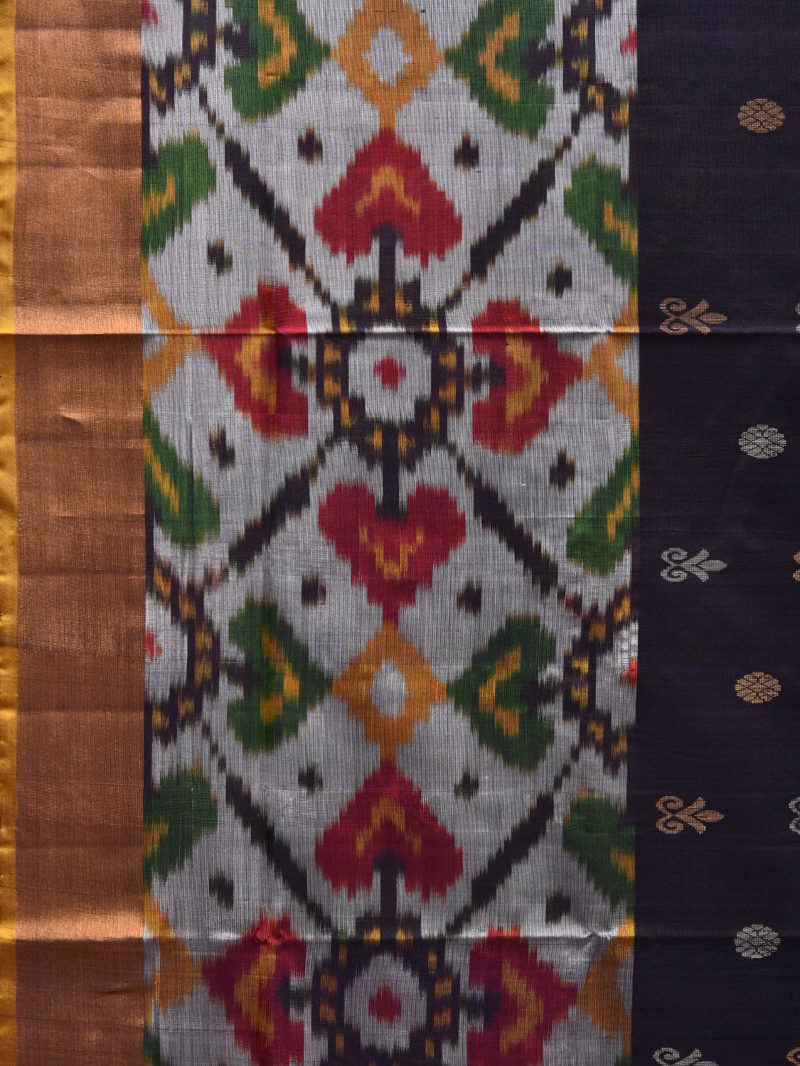 Navy and Yellow Uppada Silk Handloom Saree with Border Ikat and Buta Design u1858