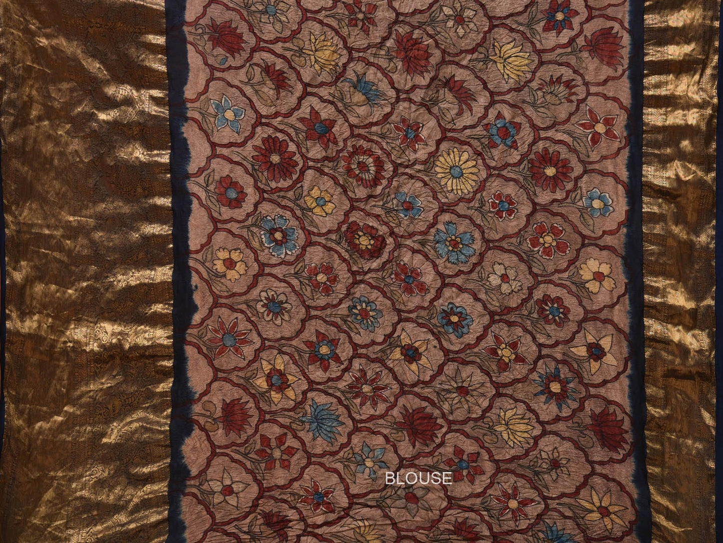 Navy Bandhani Kanchipuram Silk Handloom Saree with Kalamkari Pallu and Blouse Design bn0467