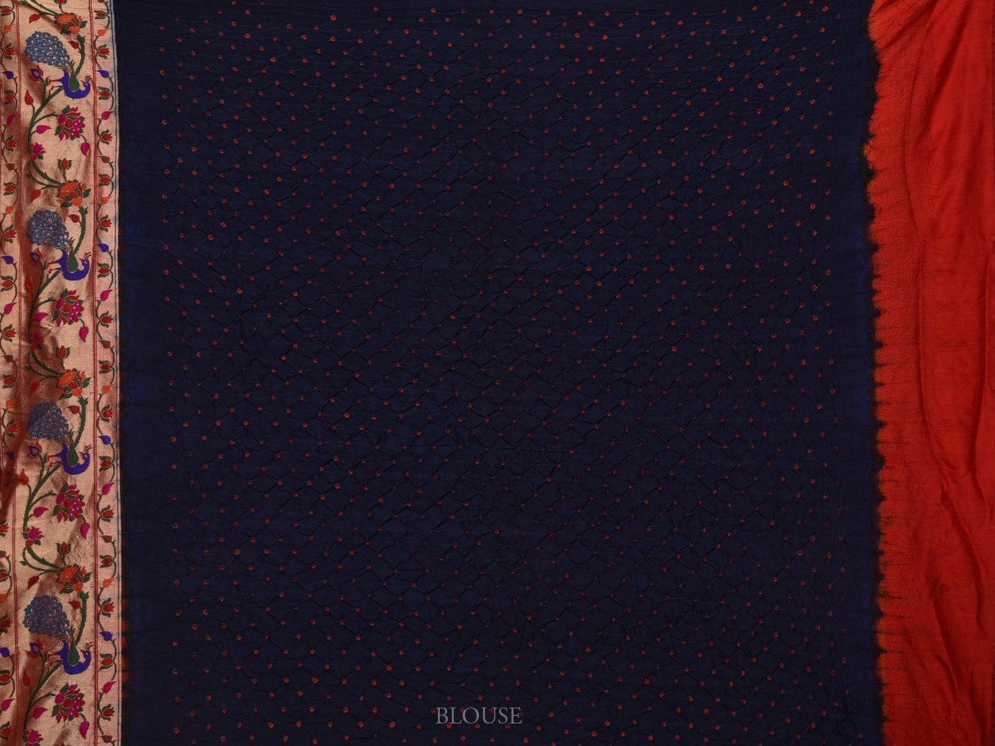 Navy Bandhani Paithani Silk Handloom Saree with Peacock Border Design bn0426