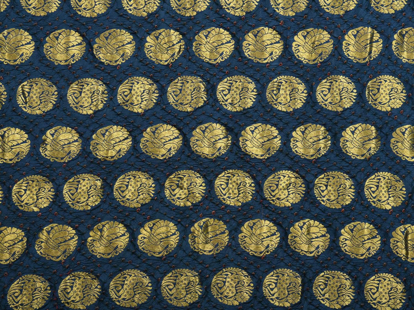 Navy Blue Bandhani Kanchipuram Silk Handloom Saree with Shikari and Peacock Buta Design bn0250