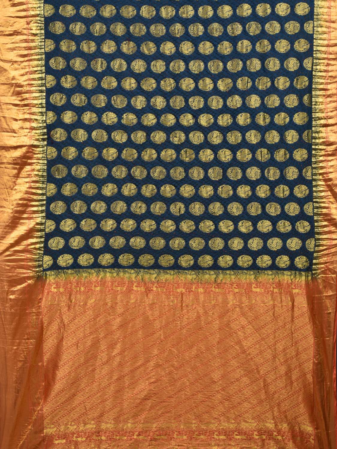 Navy Blue Bandhani Kanchipuram Silk Handloom Saree with Shikari and Peacock Buta Design bn0250