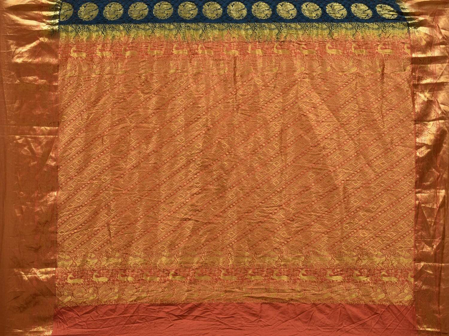 Navy Blue Bandhani Kanchipuram Silk Handloom Saree with Shikari and Peacock Buta Design bn0250