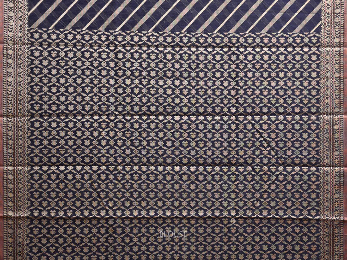 Navy Dhakai Jamdani Cotton Viscose Saree with Diagonal and Border Design dj0061