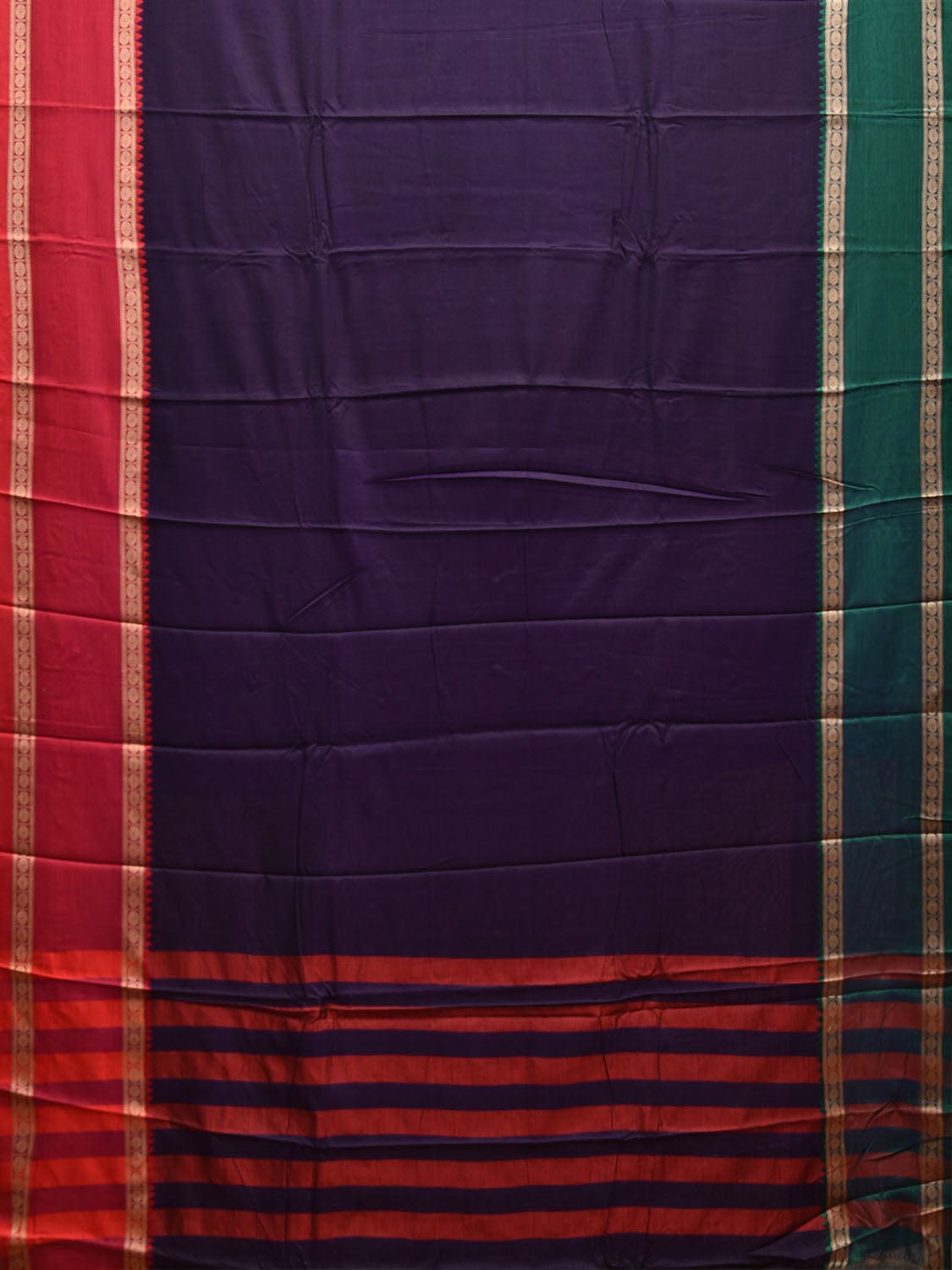 Navy Kanchipuram Cotton Saree with Ganga-Jamuna Border Design k0777