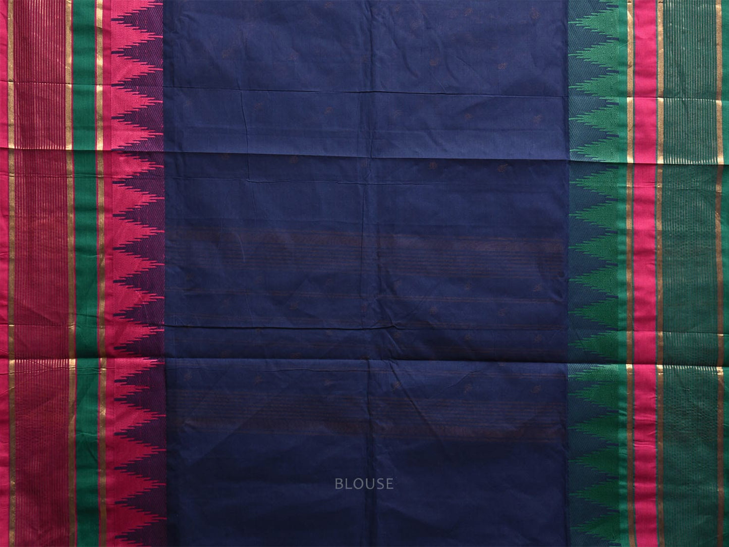 Navy Kanchipuram Cotton Saree with Ganga-Jamuna Temple Border Design k0810