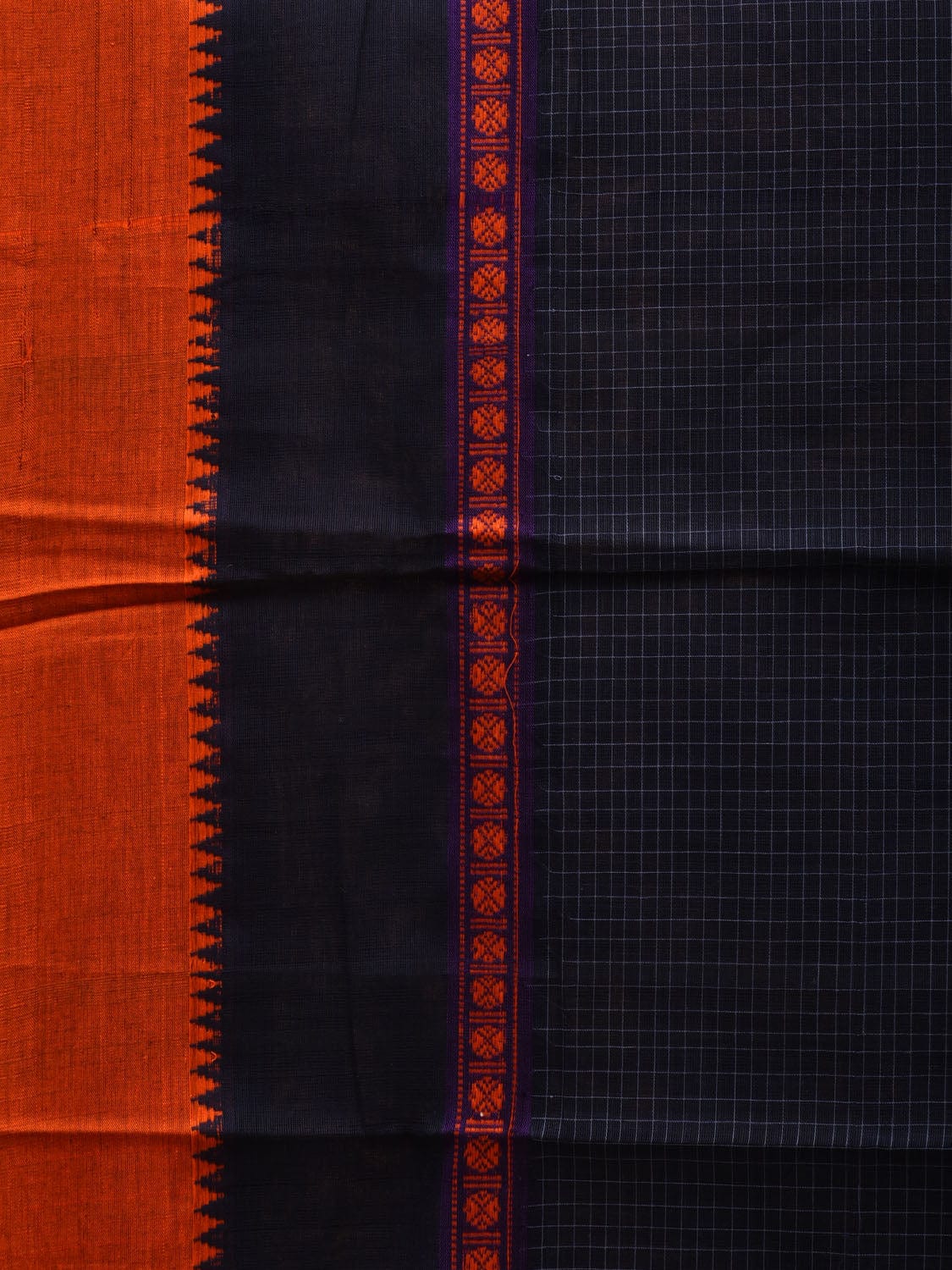 Navy Narayanpet Cotton Handloom Saree with Checks Design No Blouse np0564