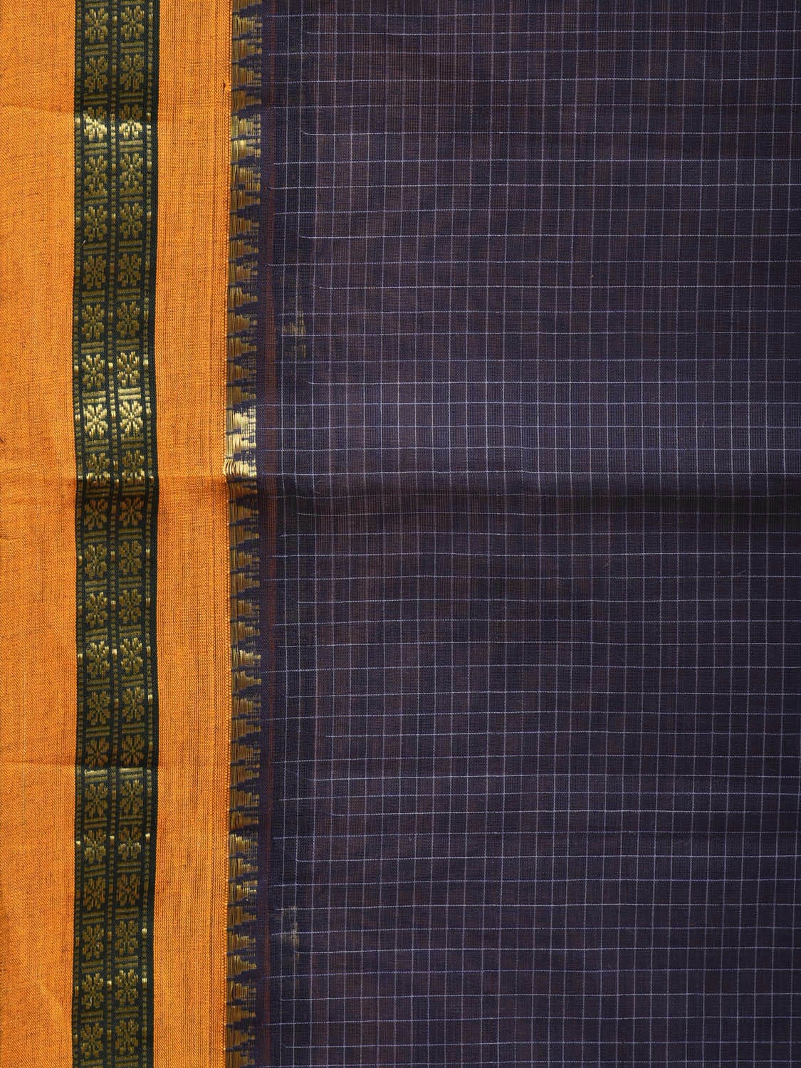 Navy Narayanpet Cotton Handloom Saree with Checks Design No Blouse np0759