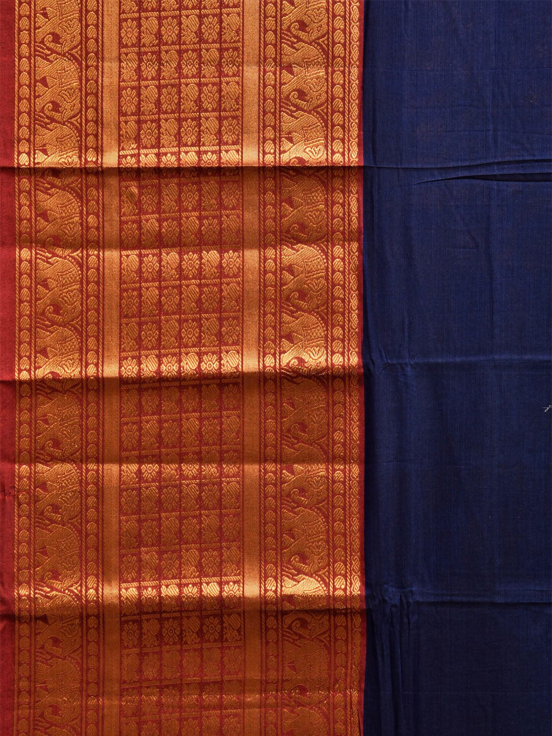 Navy Narayanpet Cotton Plain Saree with Strips Pallu and Big Border Design No Blouse np1125