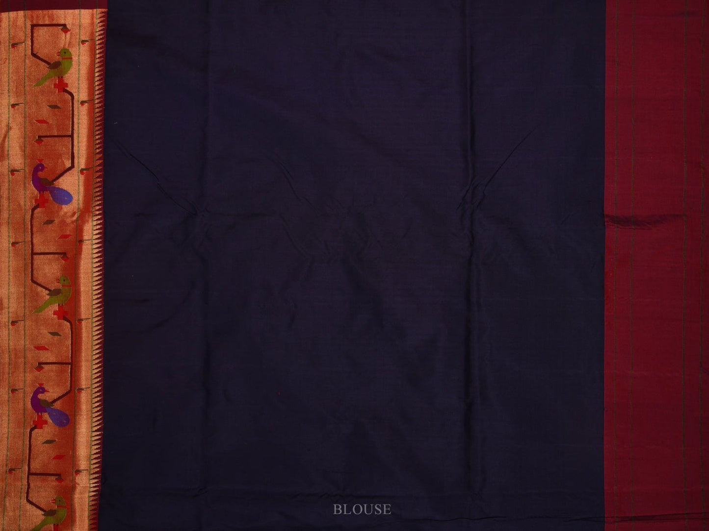 Navy Paithani Silk Handloom Saree with Peacock and Parrot Border Design p0408