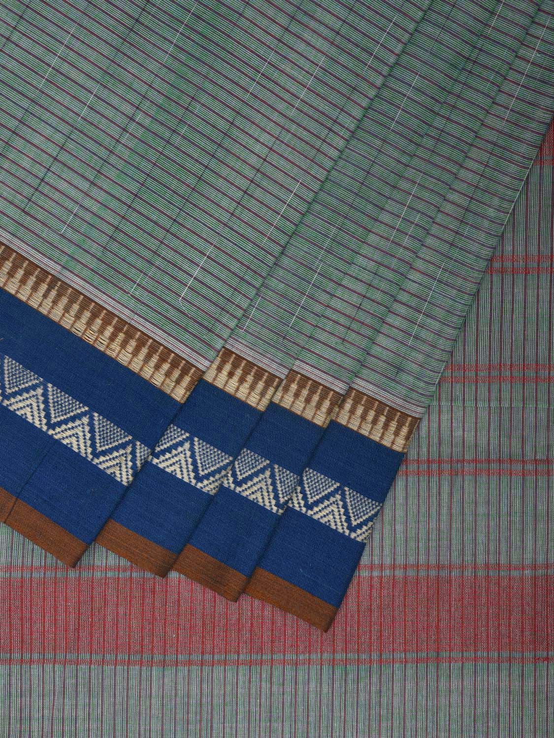 Sea Green and Blue Narayanpet Cotton Handloom Saree with Strips Design No Blouse np0952