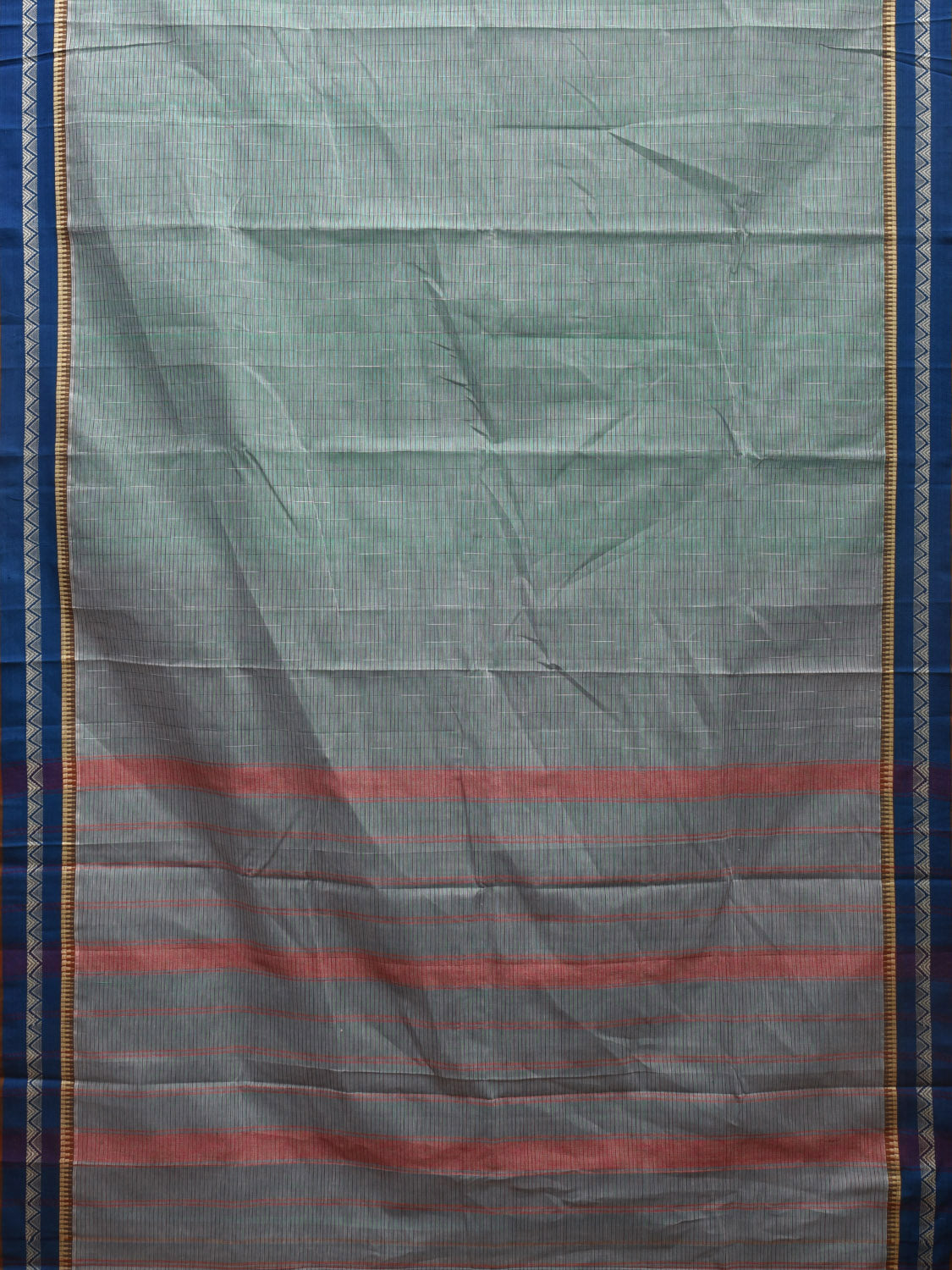 Sea Green and Blue Narayanpet Cotton Handloom Saree with Strips Design No Blouse np0952