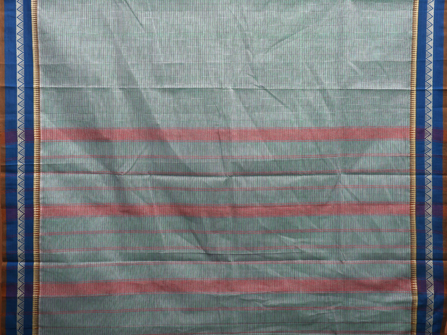 Sea Green and Blue Narayanpet Cotton Handloom Saree with Strips Design No Blouse np0952